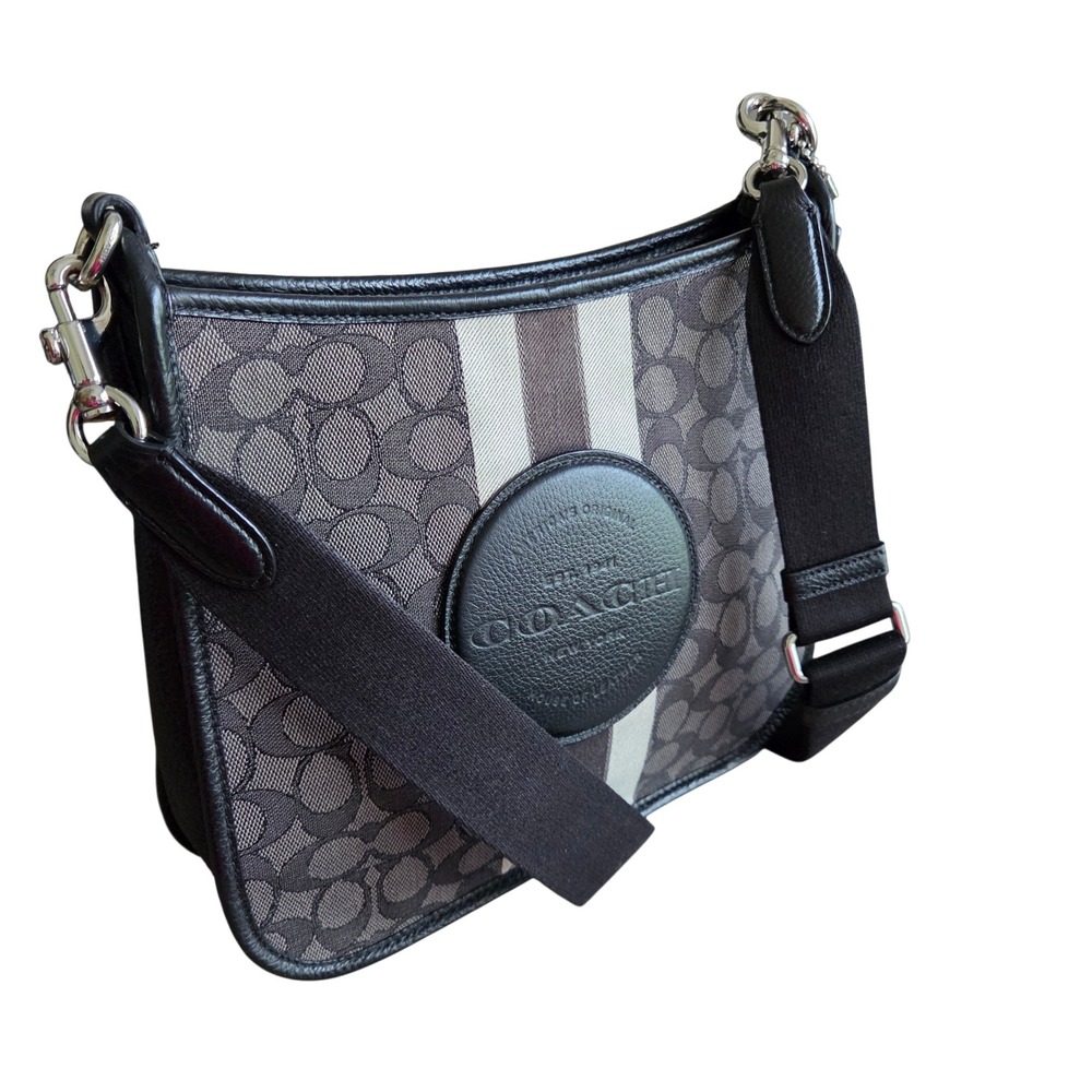 Coach Dempsey Crossbody Bag Signature Jacquard Varsity Stripe Grey Black‎ C8282